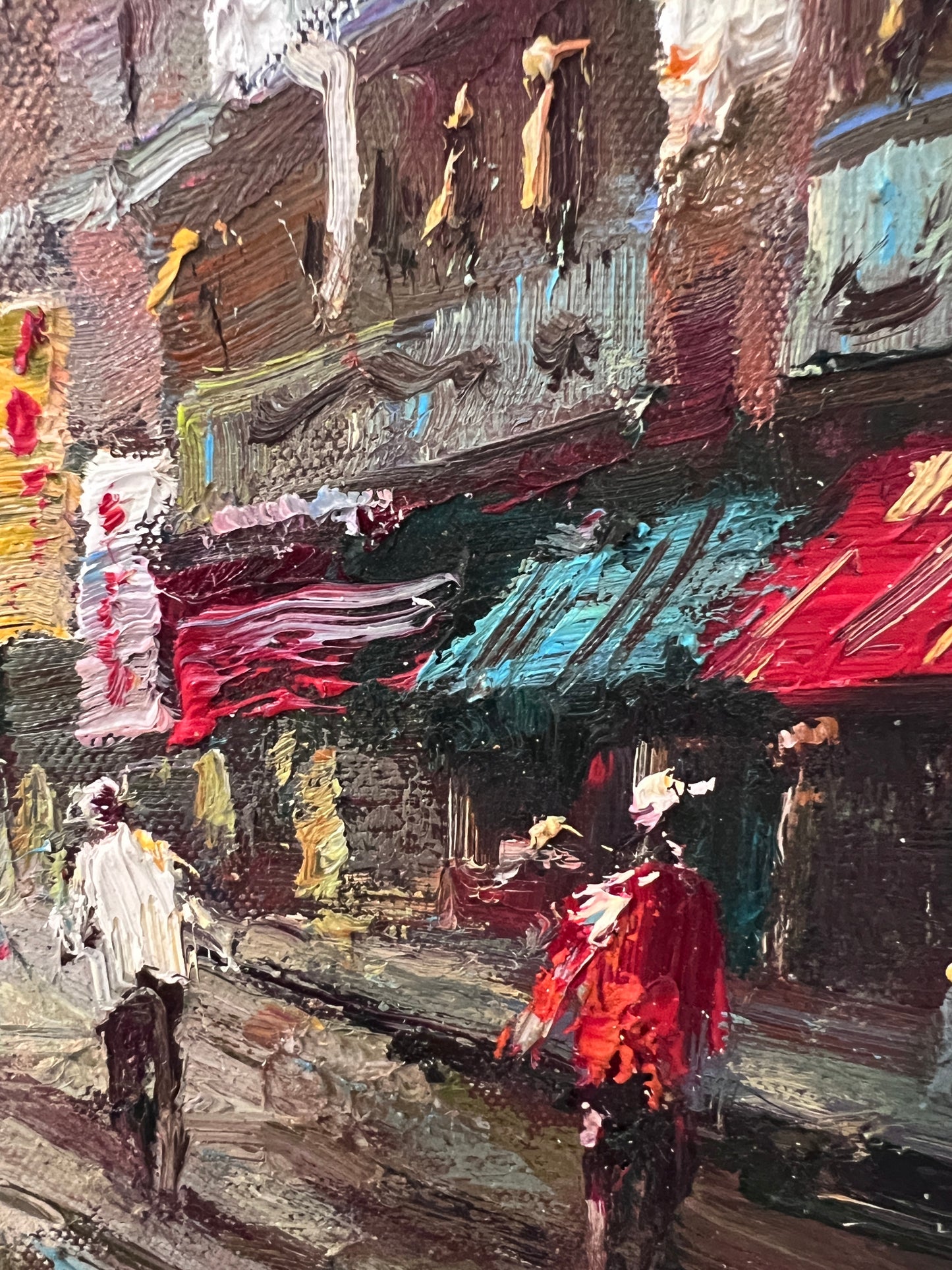 Signed Small European Street Scene Oil Painting Impasto City Artwork, Framed