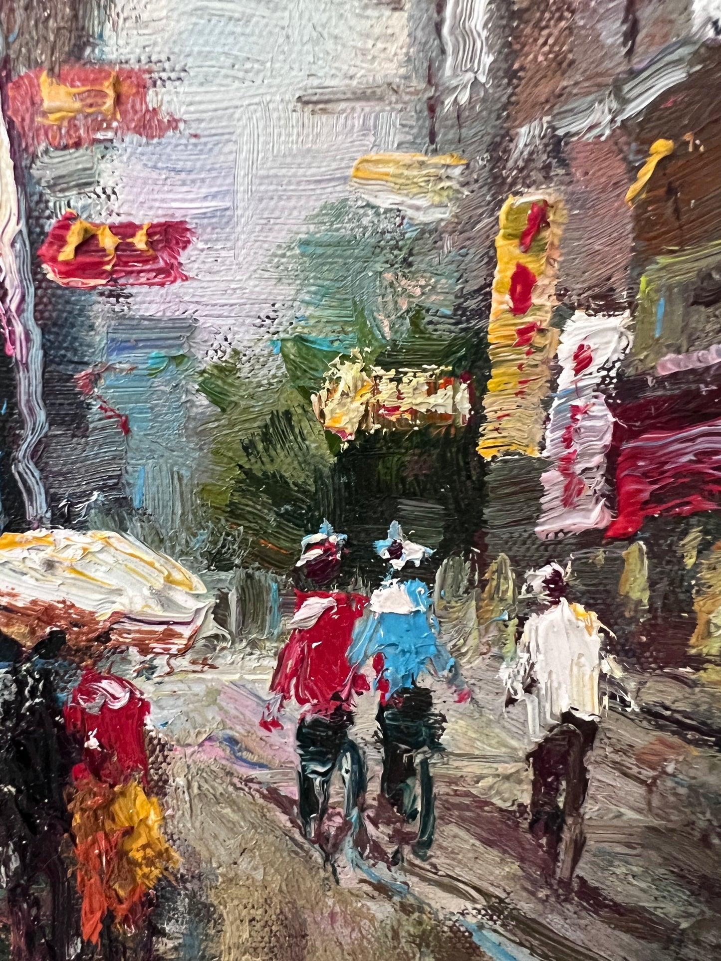 Signed Small European Street Scene Oil Painting Impasto City Artwork, Framed