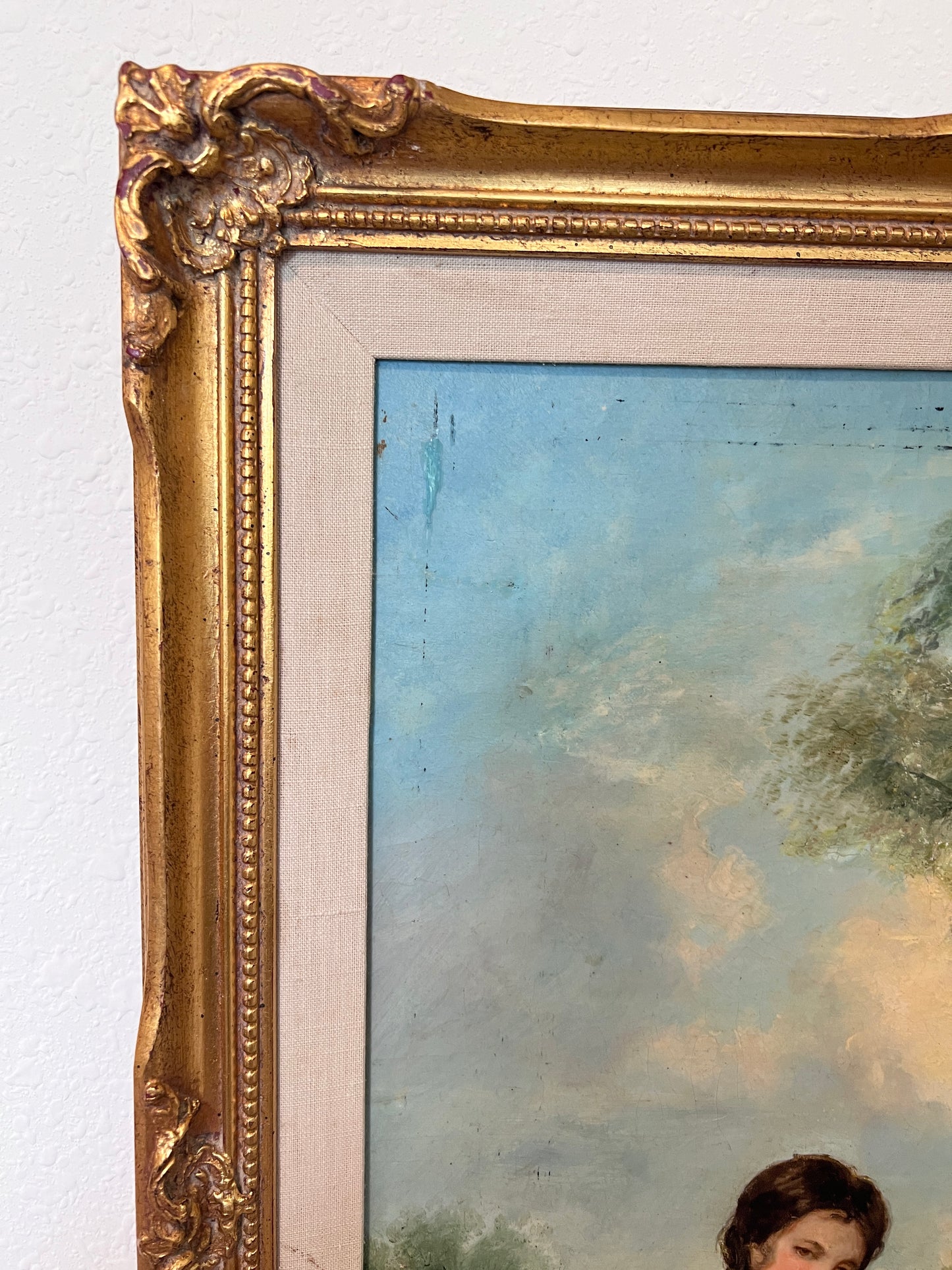 Antique 19 century Pastoral Genre Original Oil Canvas Painting European School