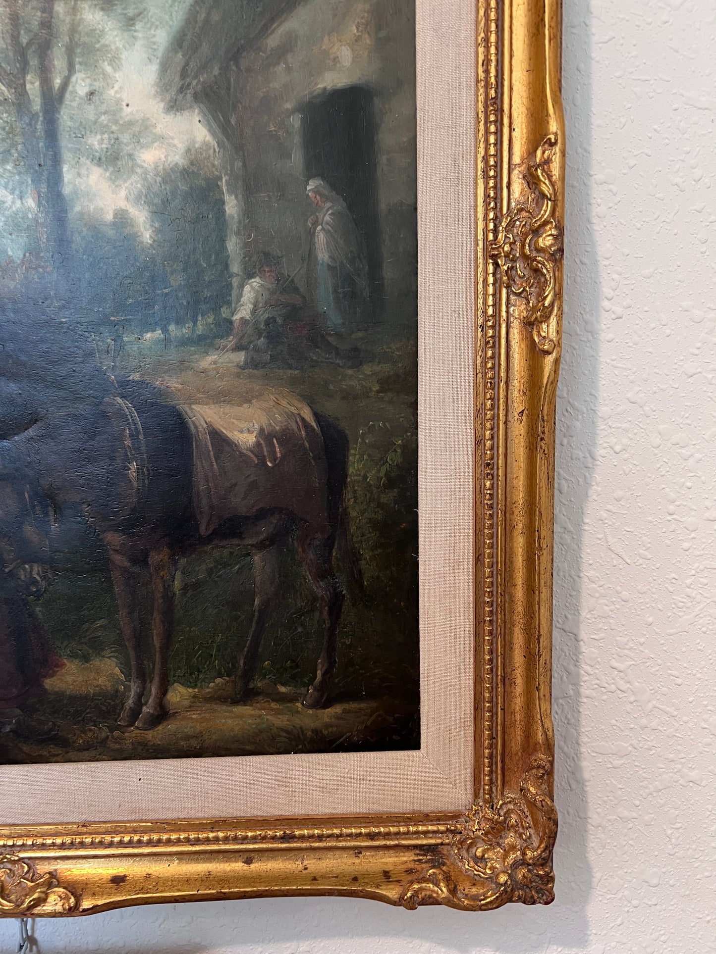 Antique 19 century Pastoral Genre Original Oil Canvas Painting European School