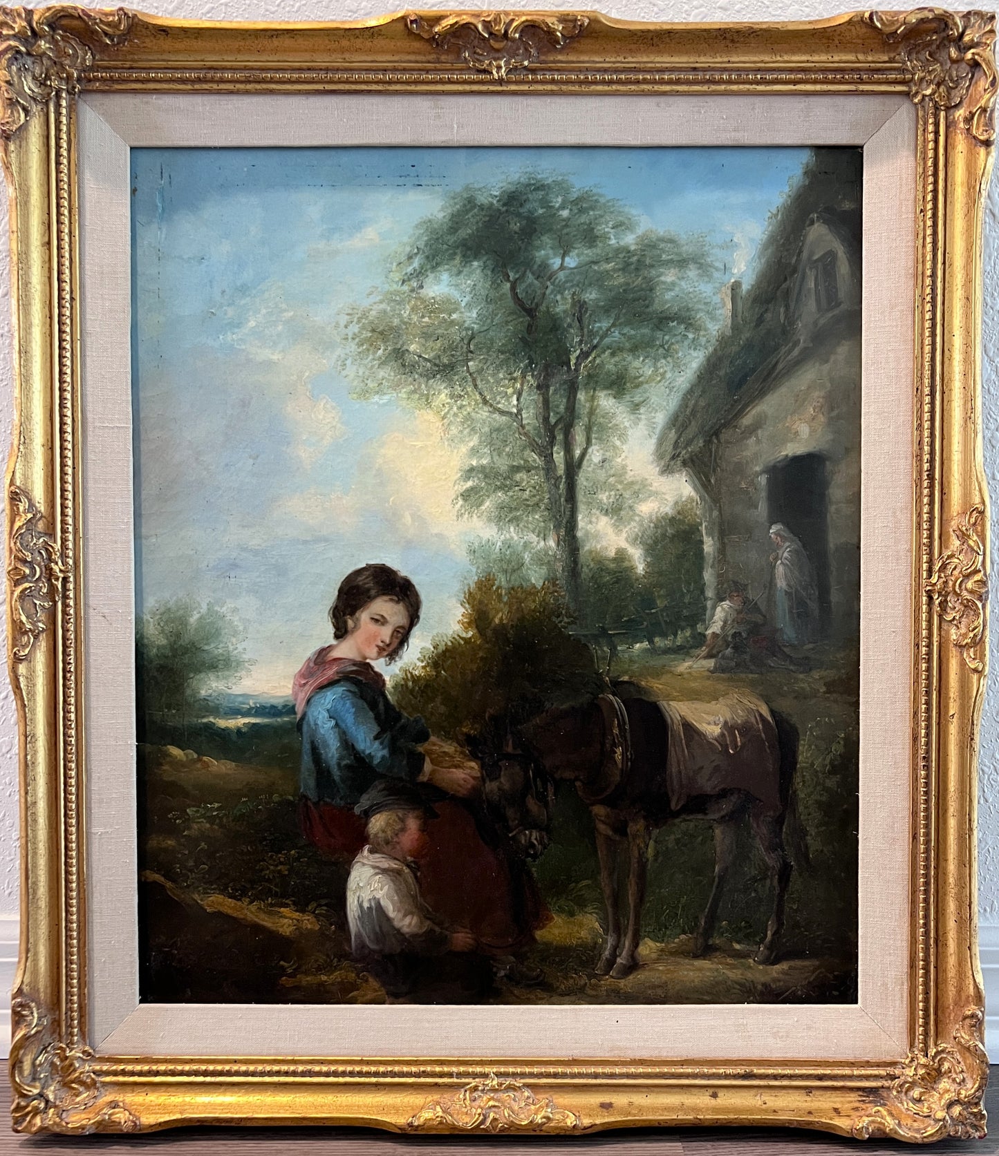 Antique 19 century Pastoral Genre Original Oil Canvas Painting European School