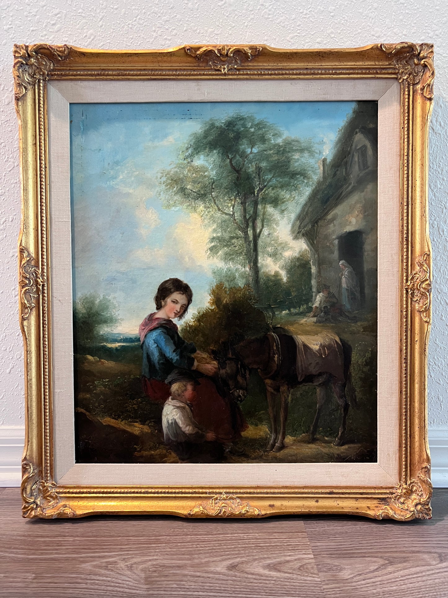 Antique 19 century Pastoral Genre Original Oil Canvas Painting European School