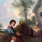 Antique 19 century Pastoral Genre Original Oil Canvas Painting European School