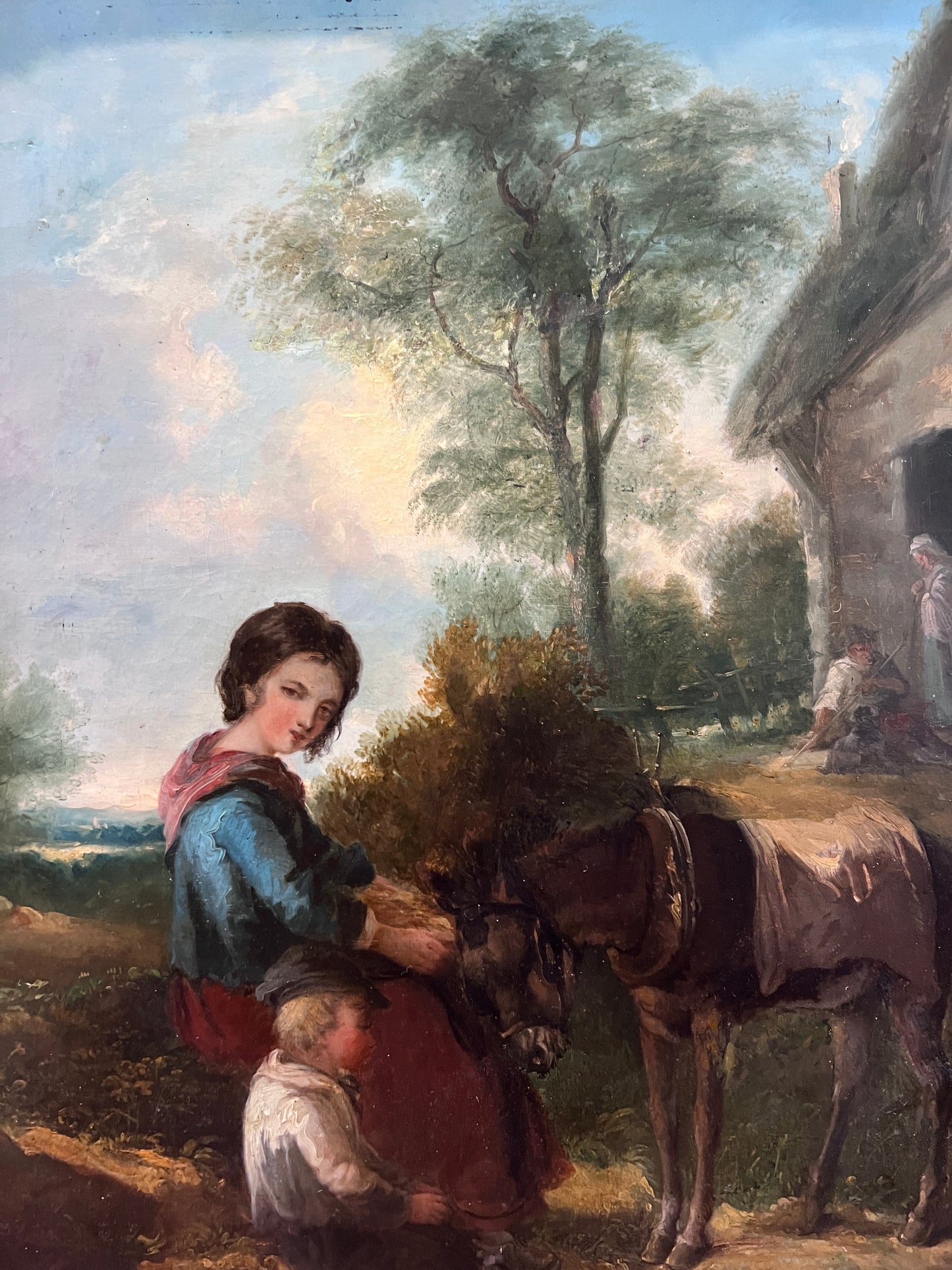 Antique 19 century Pastoral Genre Original Oil Canvas Painting European School