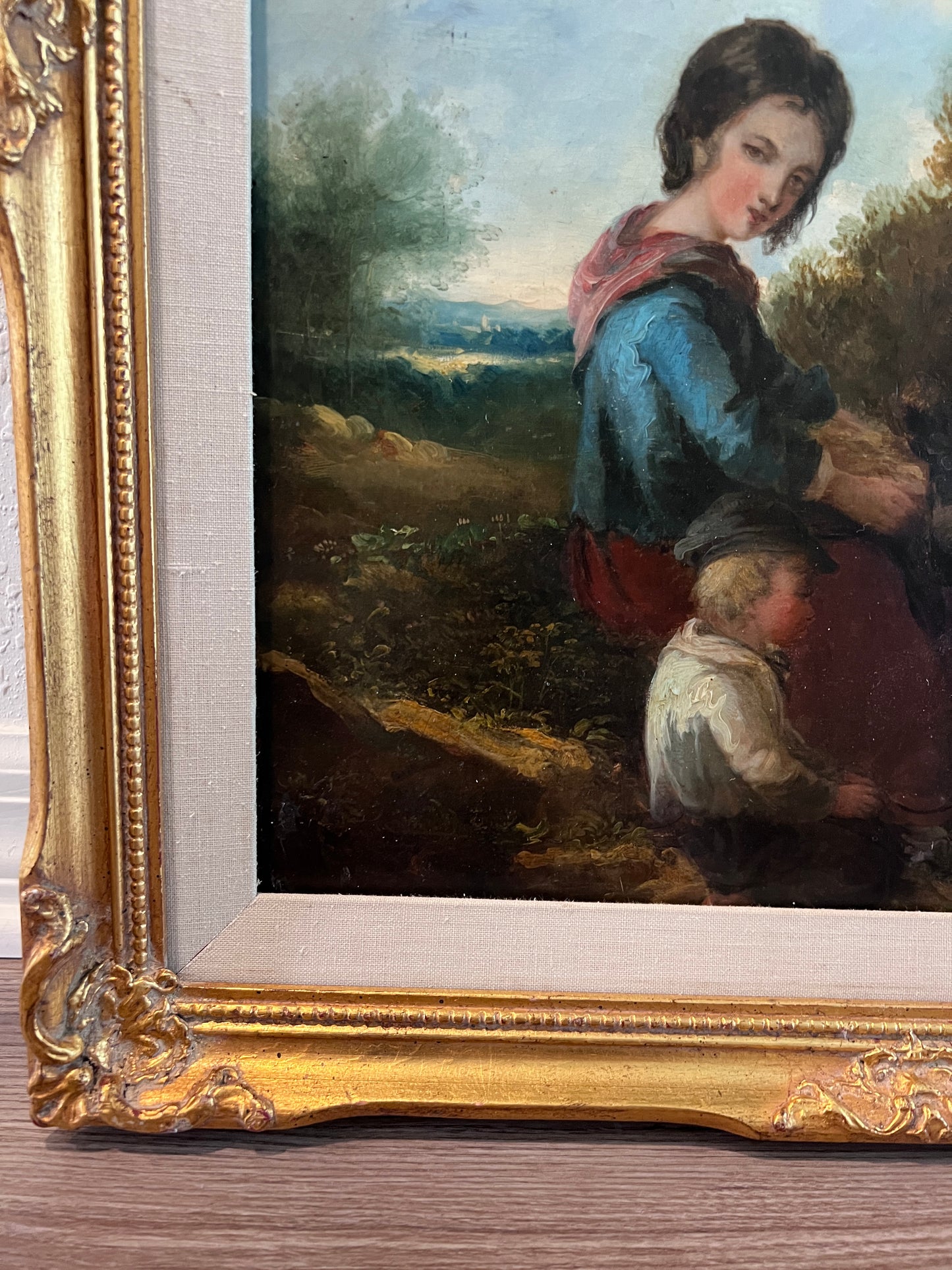 Antique 19 century Pastoral Genre Original Oil Canvas Painting European School