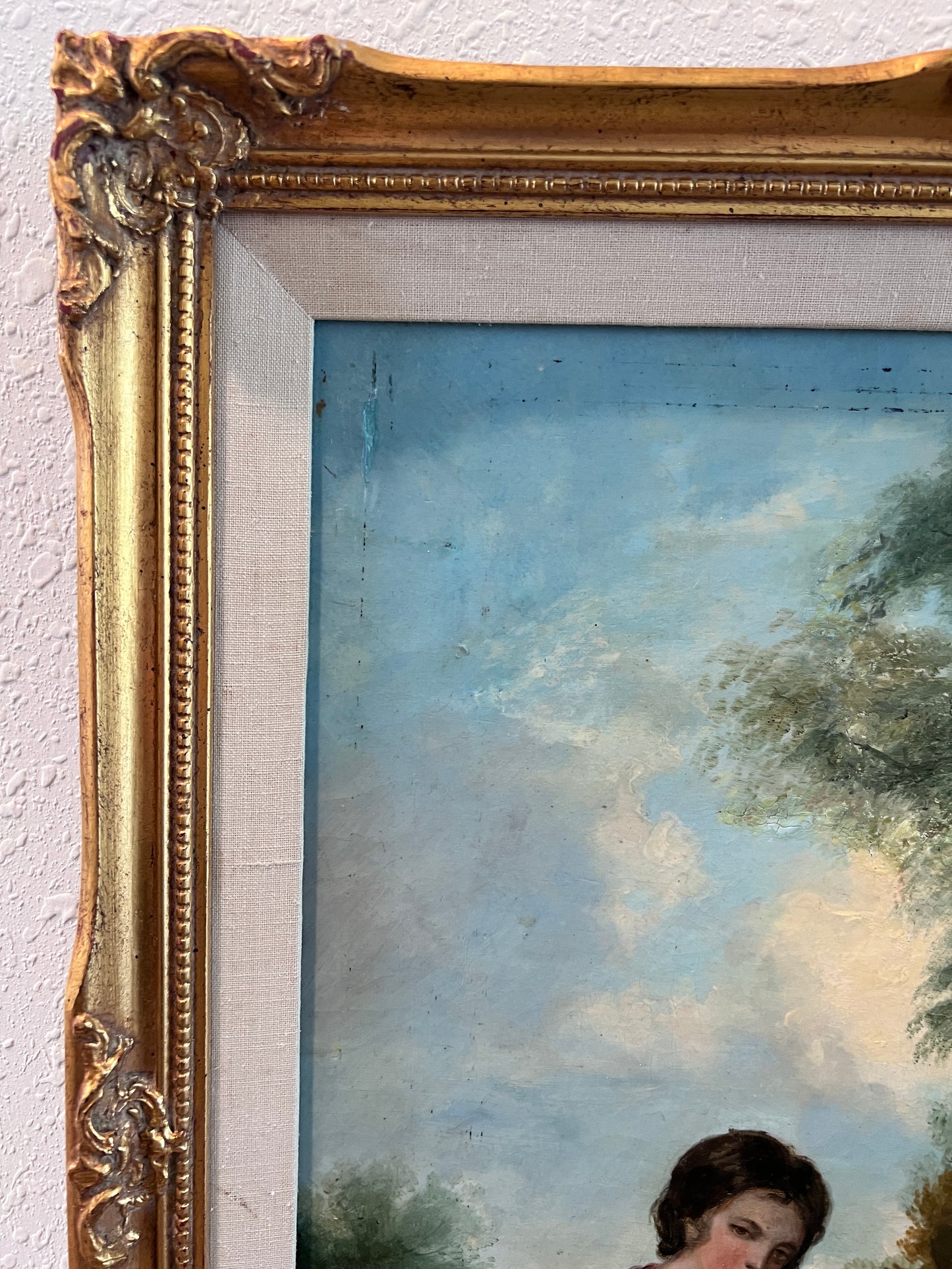 Antique 19 century Pastoral Genre Original Oil Canvas Painting European School