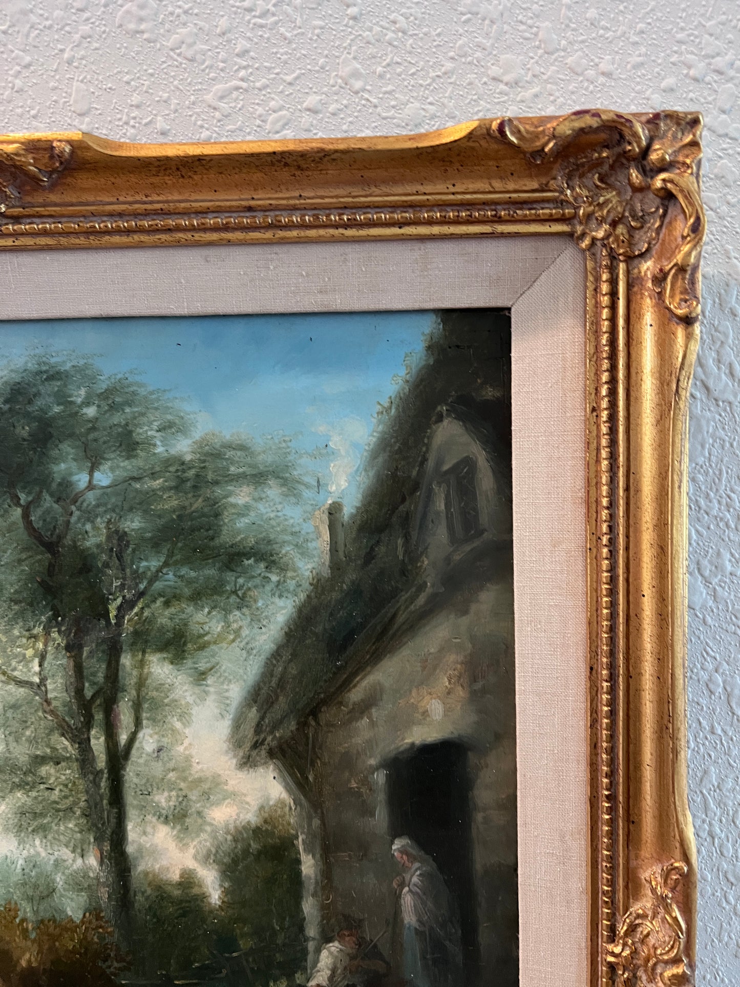 Antique 19 century Pastoral Genre Original Oil Canvas Painting European School