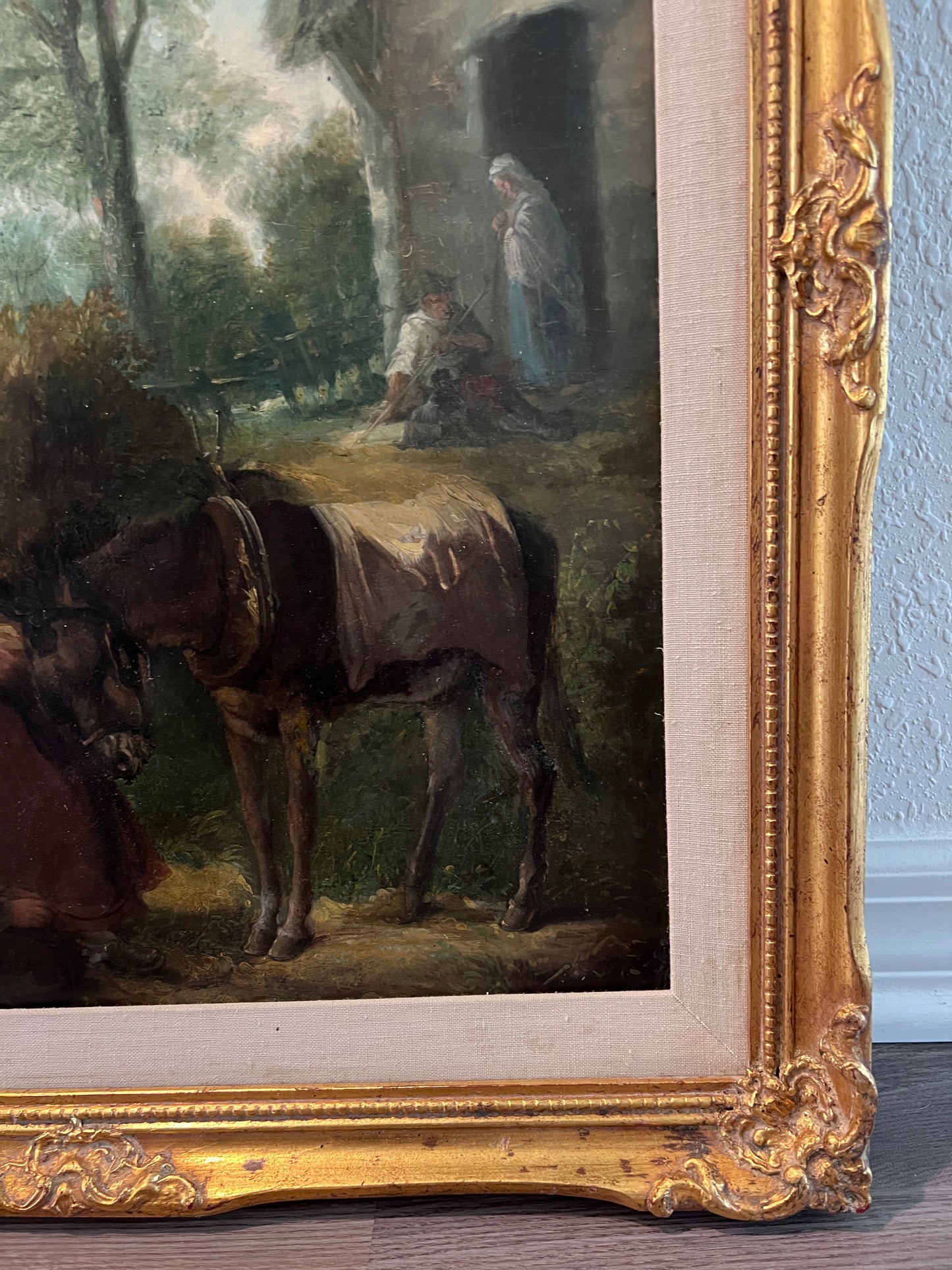 Antique 19 century Pastoral Genre Original Oil Canvas Painting European School