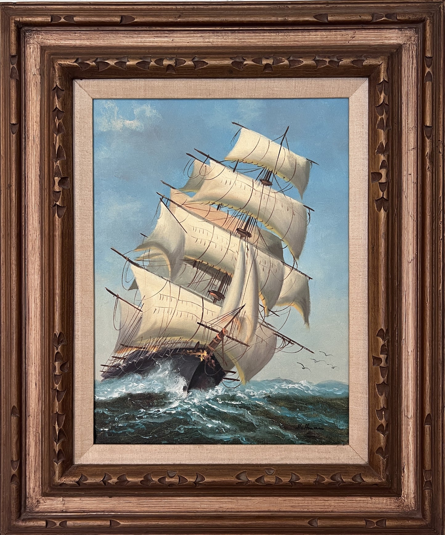 Majestic Tall Ship Original Oil Painting on canvas – Signed Hoffman – Framed