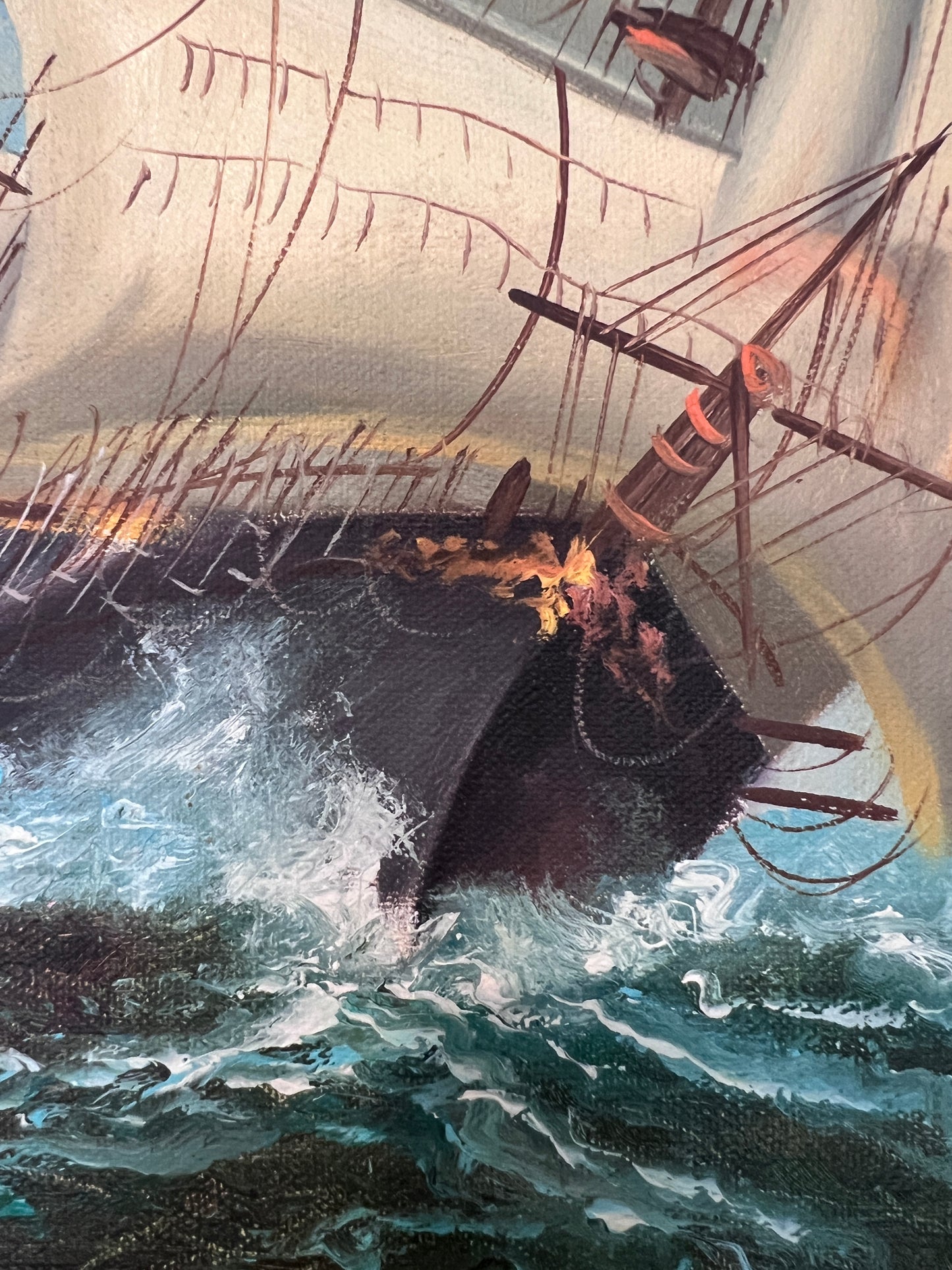 Majestic Tall Ship Original Oil Painting on canvas – Signed Hoffman – Framed