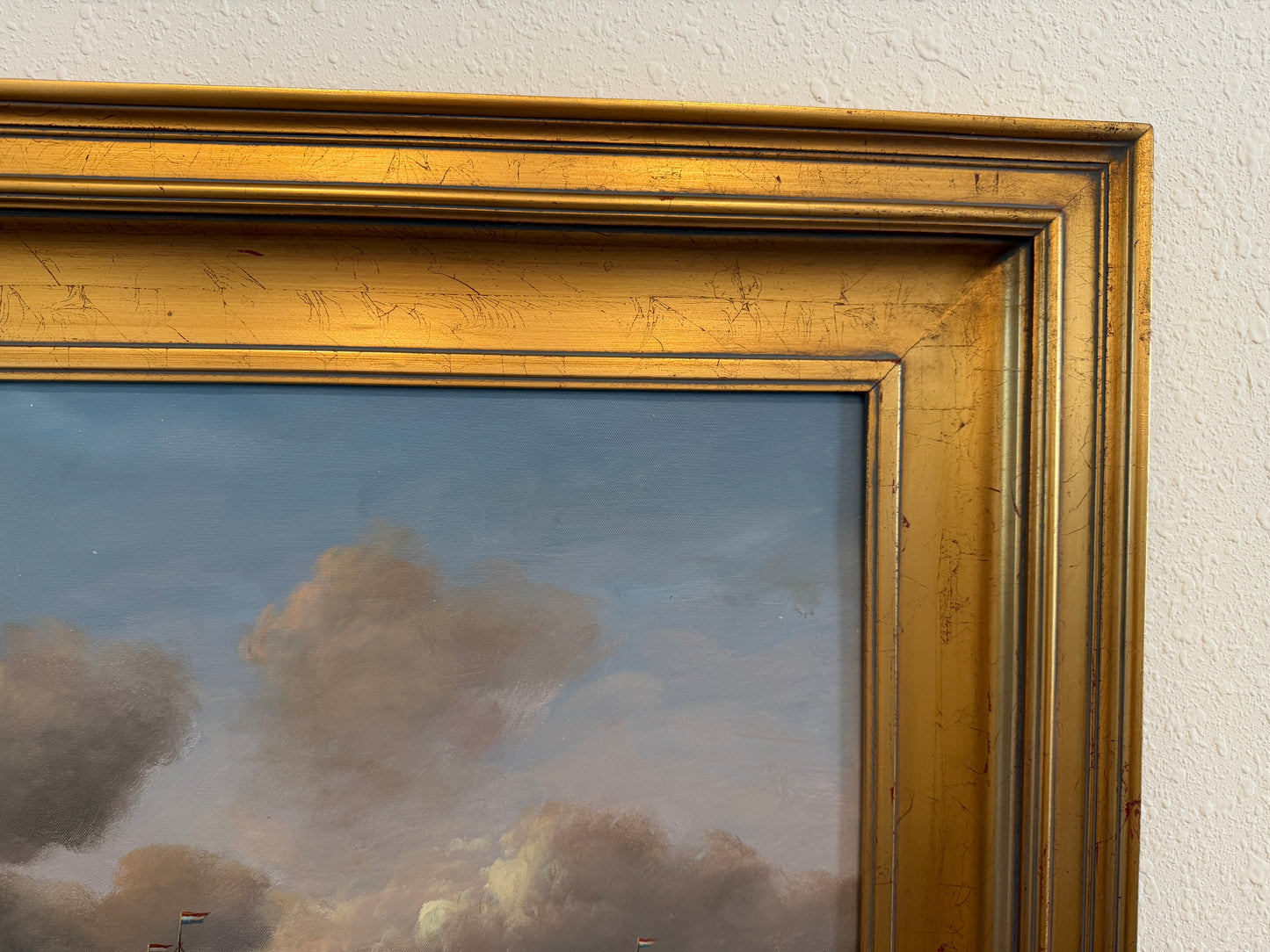 Vintage Maritime Seascape Oil Painting with Dutch Ships Nautical Naval Art