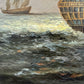 Vintage Maritime Seascape Oil Painting with Dutch Ships Nautical Naval Art