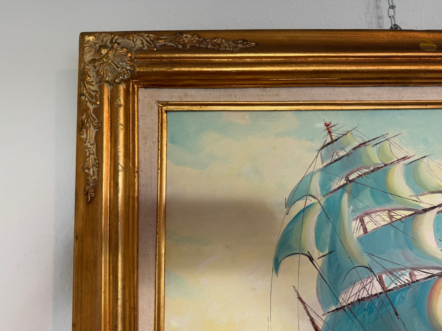 Original Vintage Nautical Sailing Ship Seascape – Oil on Canvas – Framed