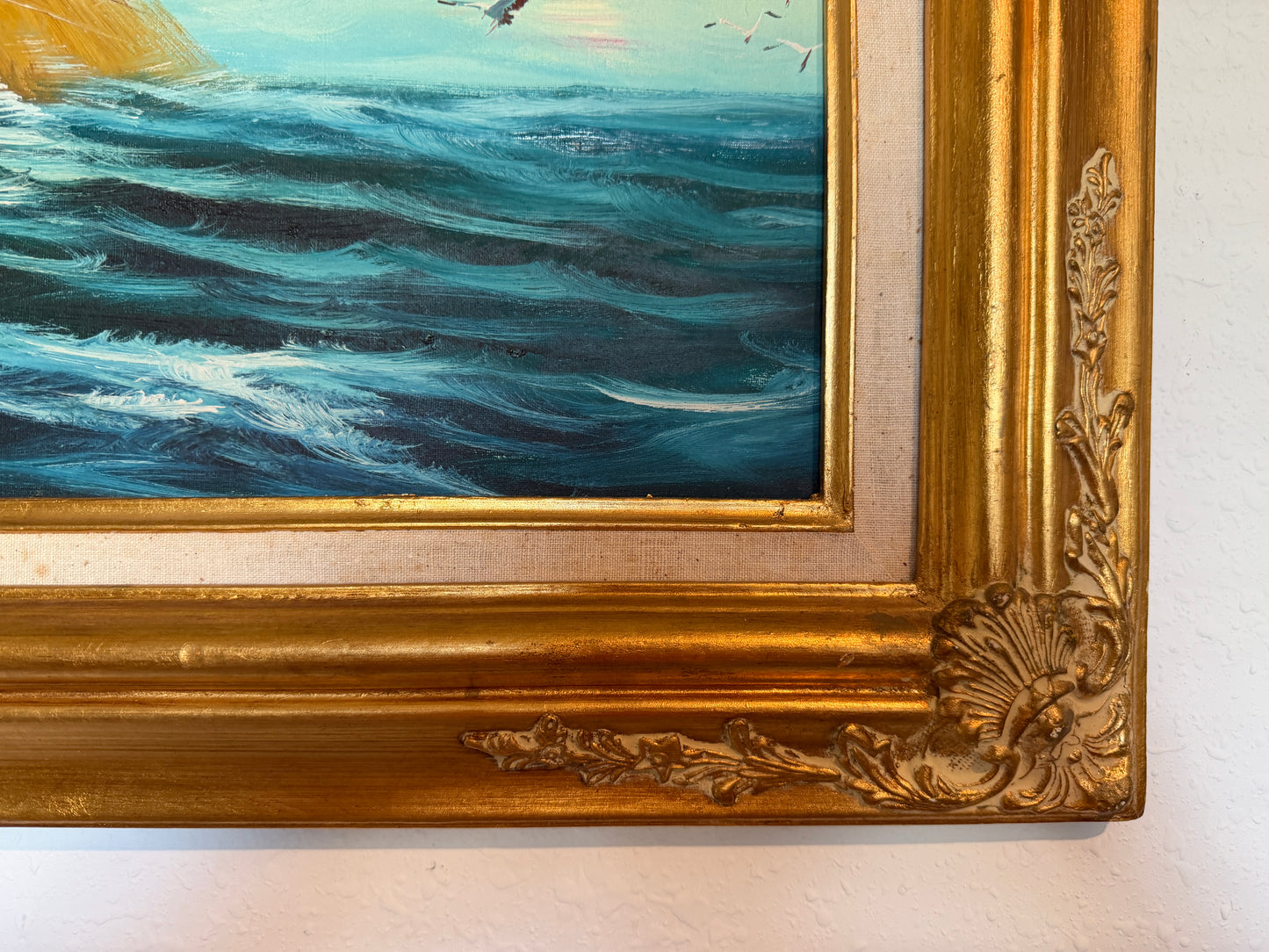 Original Vintage Nautical Sailing Ship Seascape – Oil on Canvas – Framed