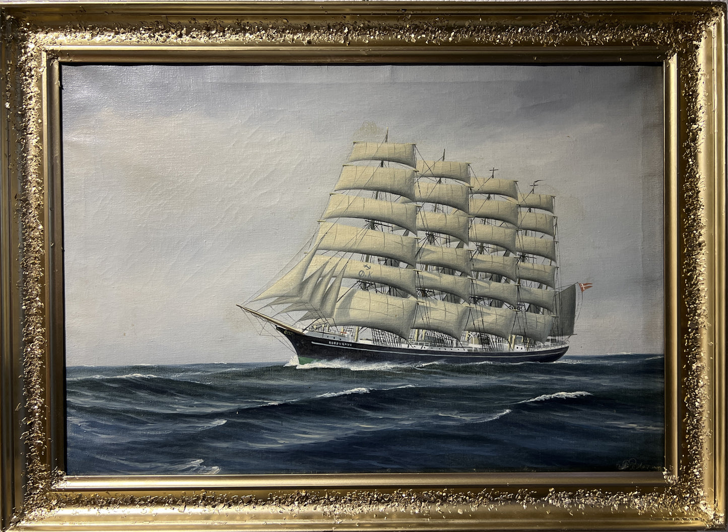 Danish Artist Peder Chr. Pedersen 1870-1950 Antique Oil painting Ship KOBENHAVN