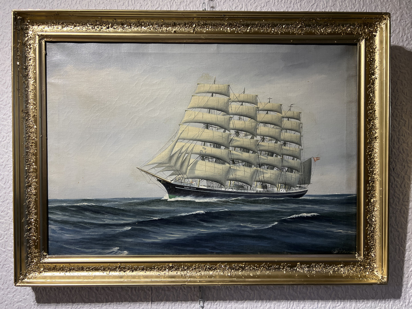 Danish Artist Peder Chr. Pedersen 1870-1950 Antique Oil painting Ship KOBENHAVN