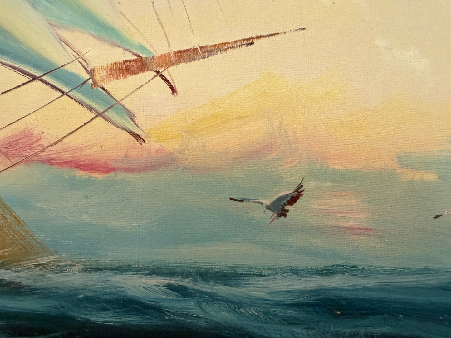 Original Vintage Nautical Sailing Ship Seascape – Oil on Canvas – Framed