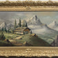 Vintage Alpine Mountain Landscape with Chalet – Oil on Canvas – Signed Rosetto