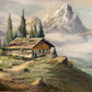 Vintage Alpine Mountain Landscape with Chalet – Oil on Canvas – Signed Rosetto