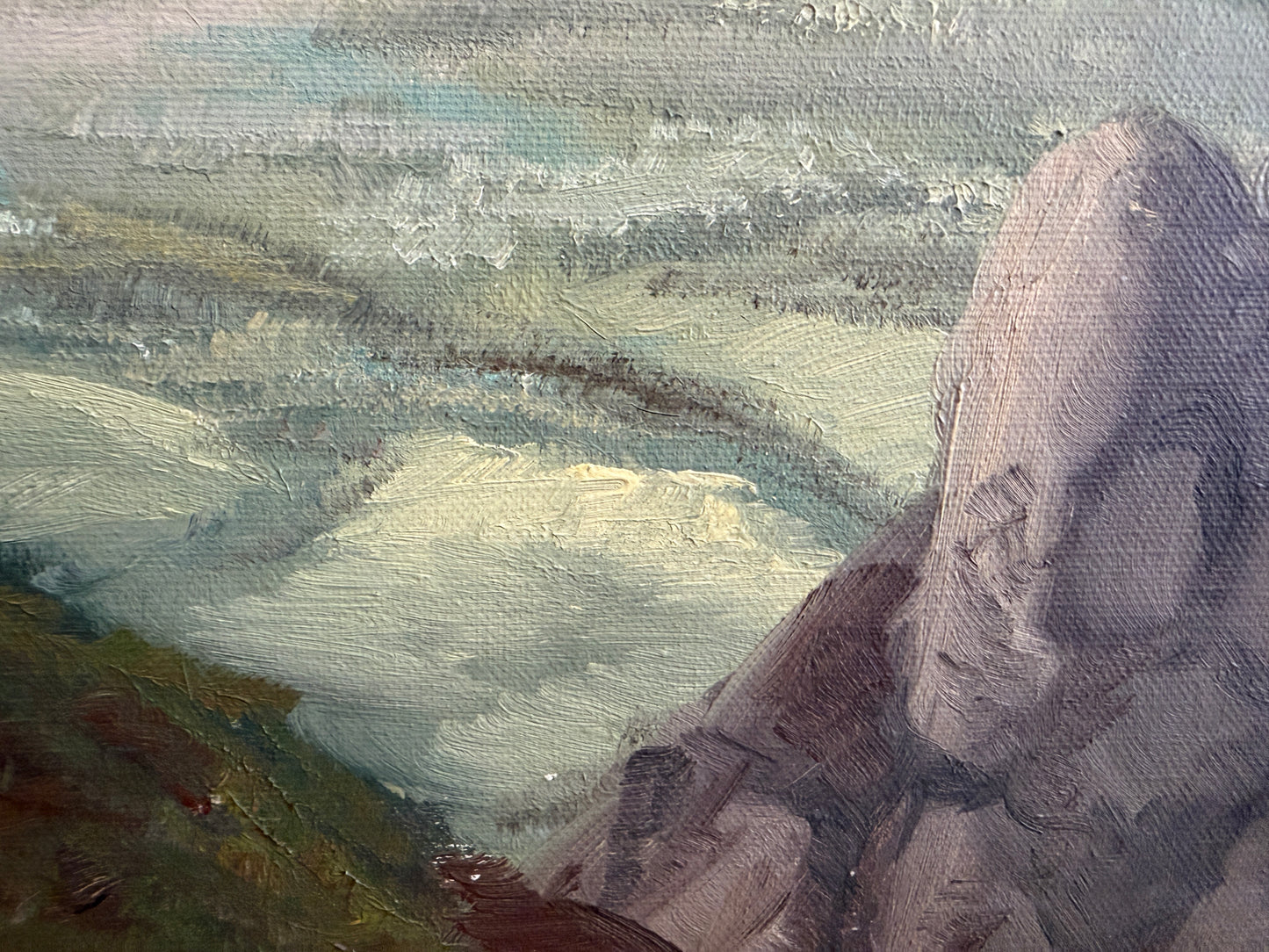 Vintage Alpine Mountain Landscape with Chalet – Oil on Canvas – Signed Rosetto