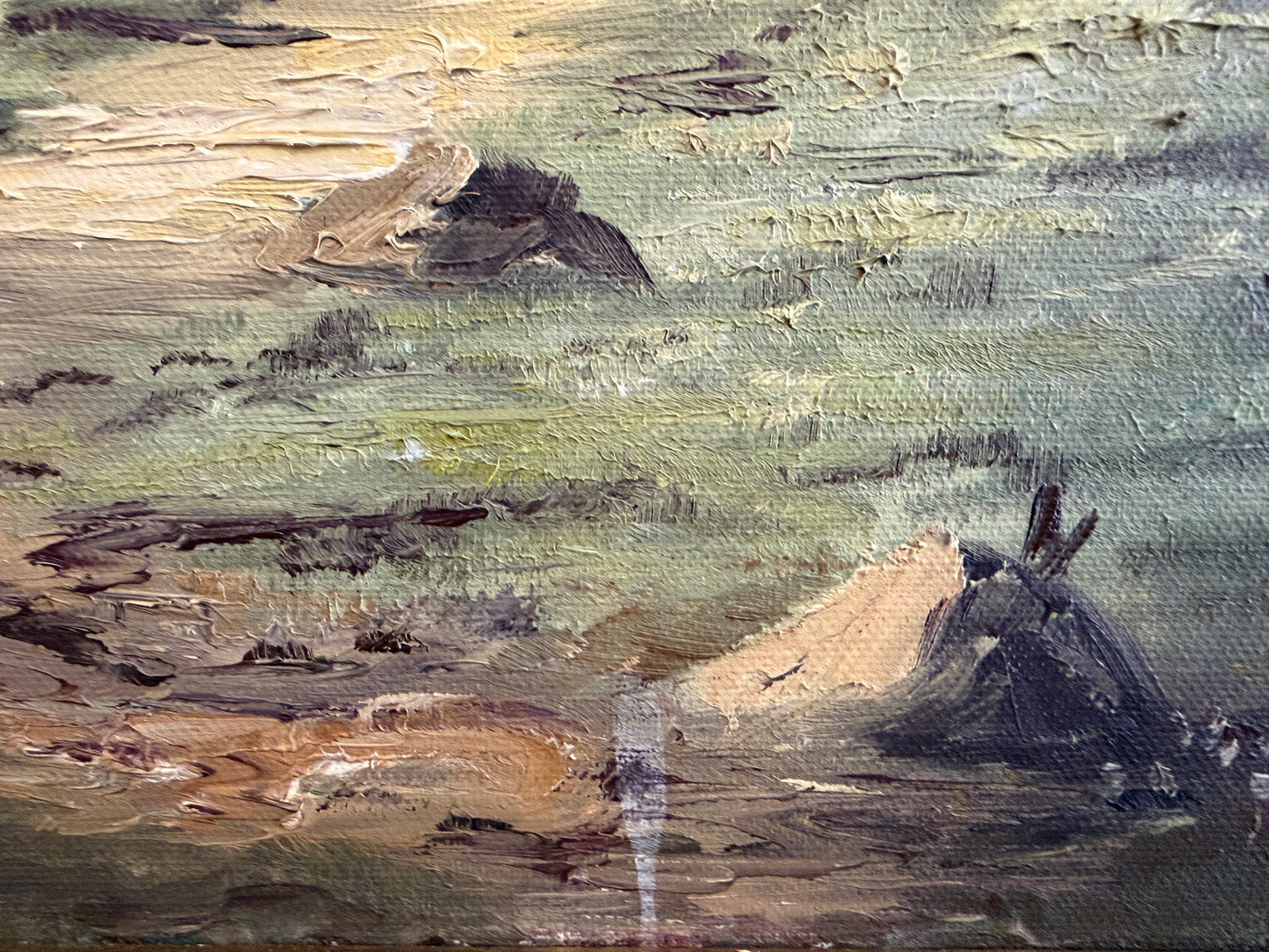 Vintage Alpine Mountain Landscape with Chalet – Oil on Canvas – Signed Rosetto