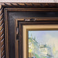 Original painting on board, cityscape, signed, framed