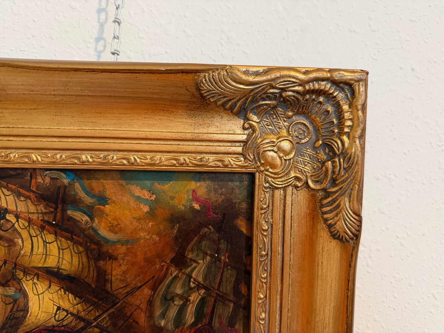 Italian Vintage Maritime Ship Oil Painting Signed Vasselli Nautical Seascape