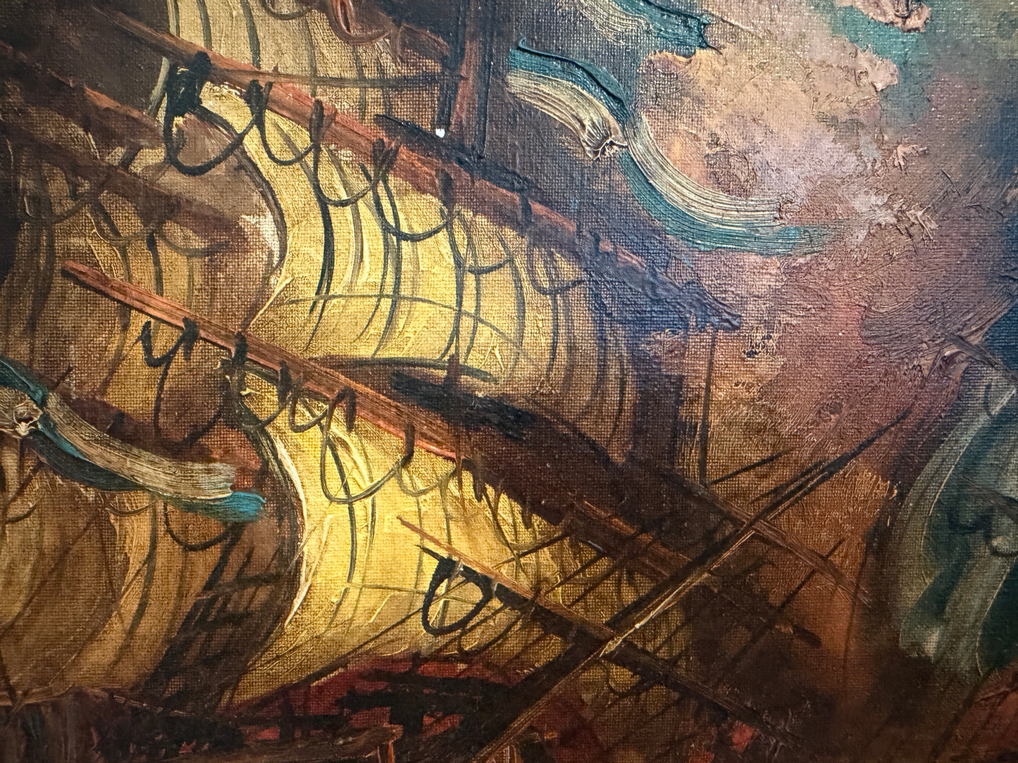 Italian Vintage Maritime Ship Oil Painting Signed Vasselli Nautical Seascape