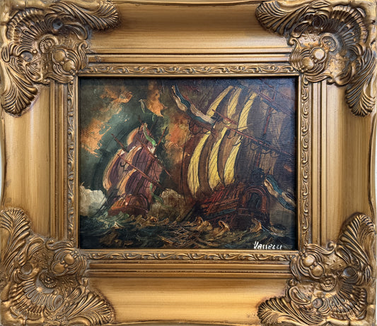 Italian Vintage Maritime Ship Oil Painting by Vasselli Nautical Seascape
