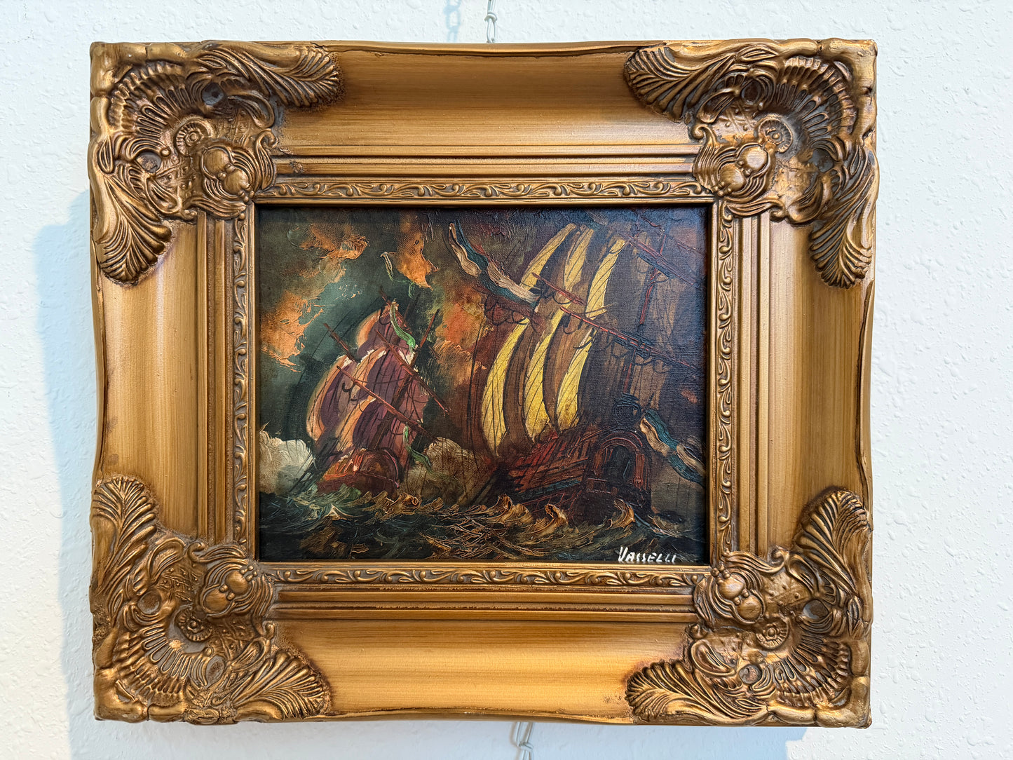 Italian Vintage Maritime Ship Oil Painting by Vasselli Nautical Seascape