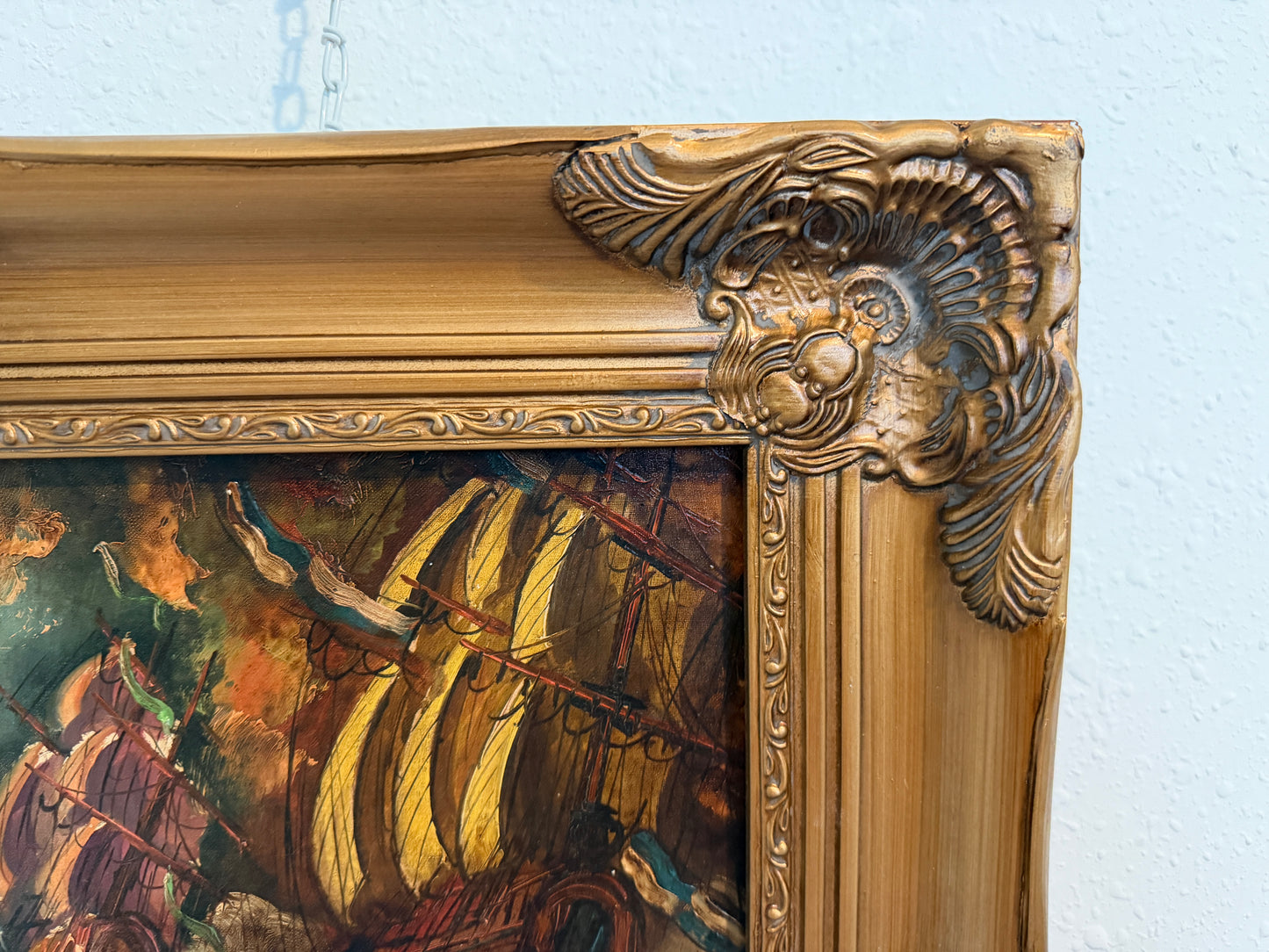 Italian Vintage Maritime Ship Oil Painting by Vasselli Nautical Seascape