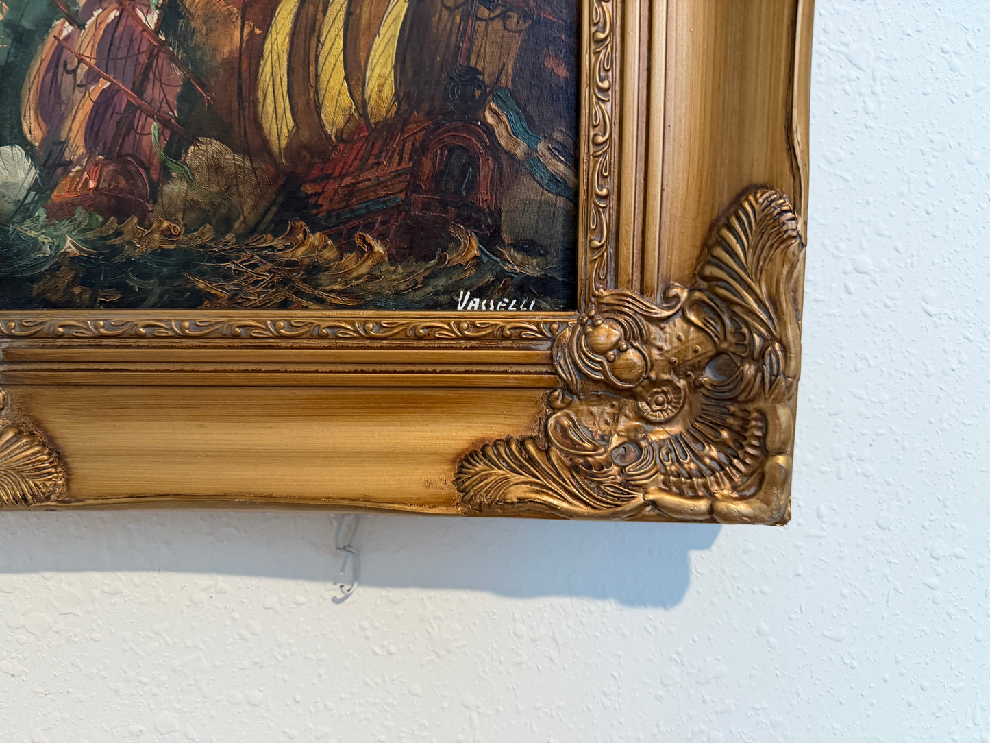 Italian Vintage Maritime Ship Oil Painting by Vasselli Nautical Seascape