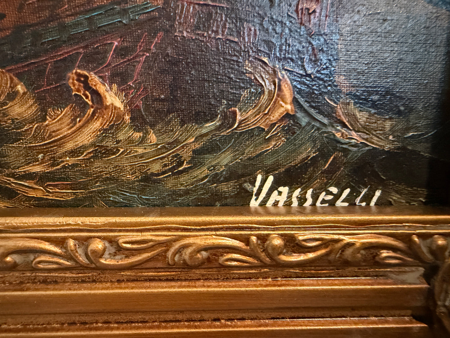 Italian Vintage Maritime Ship Oil Painting by Vasselli Nautical Seascape