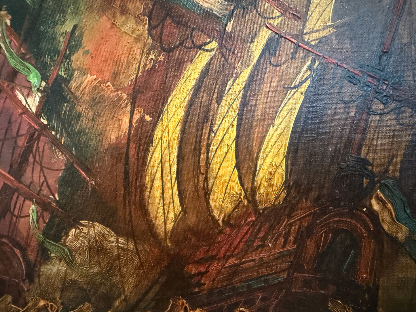 Italian Vintage Maritime Ship Oil Painting by Vasselli Nautical Seascape