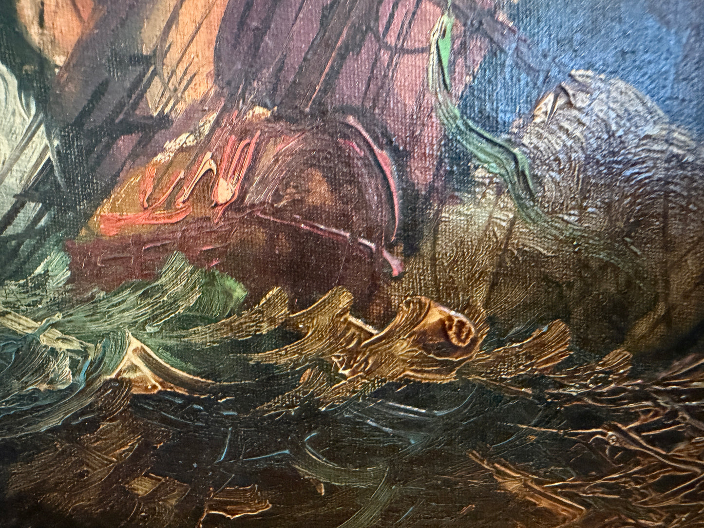 Italian Vintage Maritime Ship Oil Painting by Vasselli Nautical Seascape