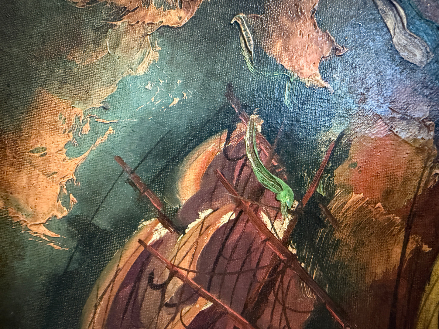 Italian Vintage Maritime Ship Oil Painting by Vasselli Nautical Seascape