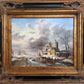 Dutch Winter Landscape with Figures and Church Oil on Board Signed Van Peeters