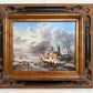 Dutch Winter Landscape with Figures and Church Oil on Board Signed Van Peeters