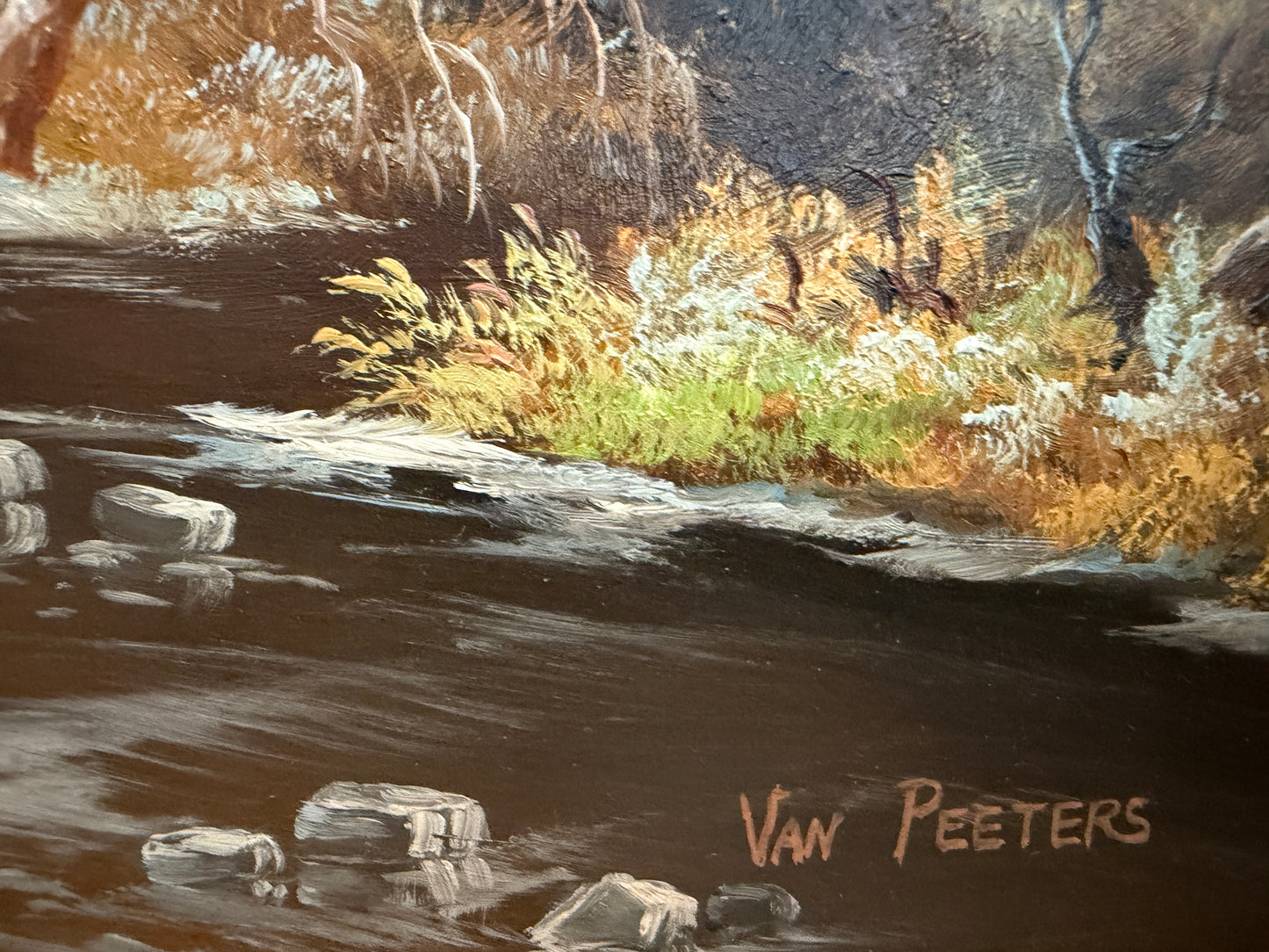 Dutch Winter Landscape with Figures and Church Oil on Board Signed Van Peeters