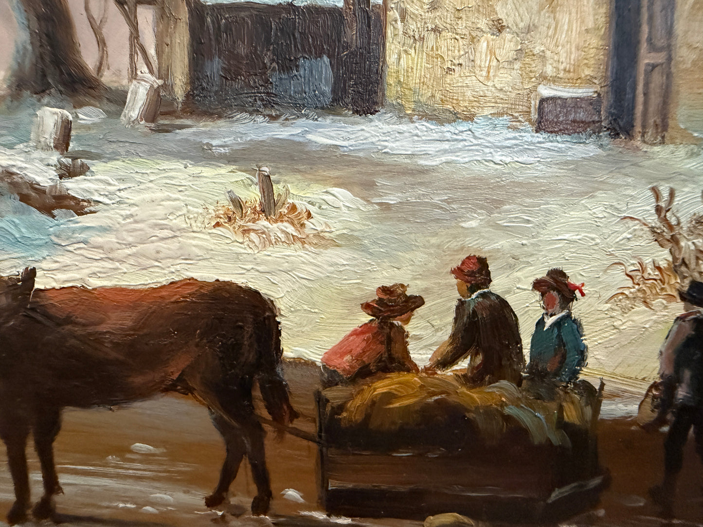 Dutch Winter Landscape with Figures and Church Oil on Board Signed Van Peeters