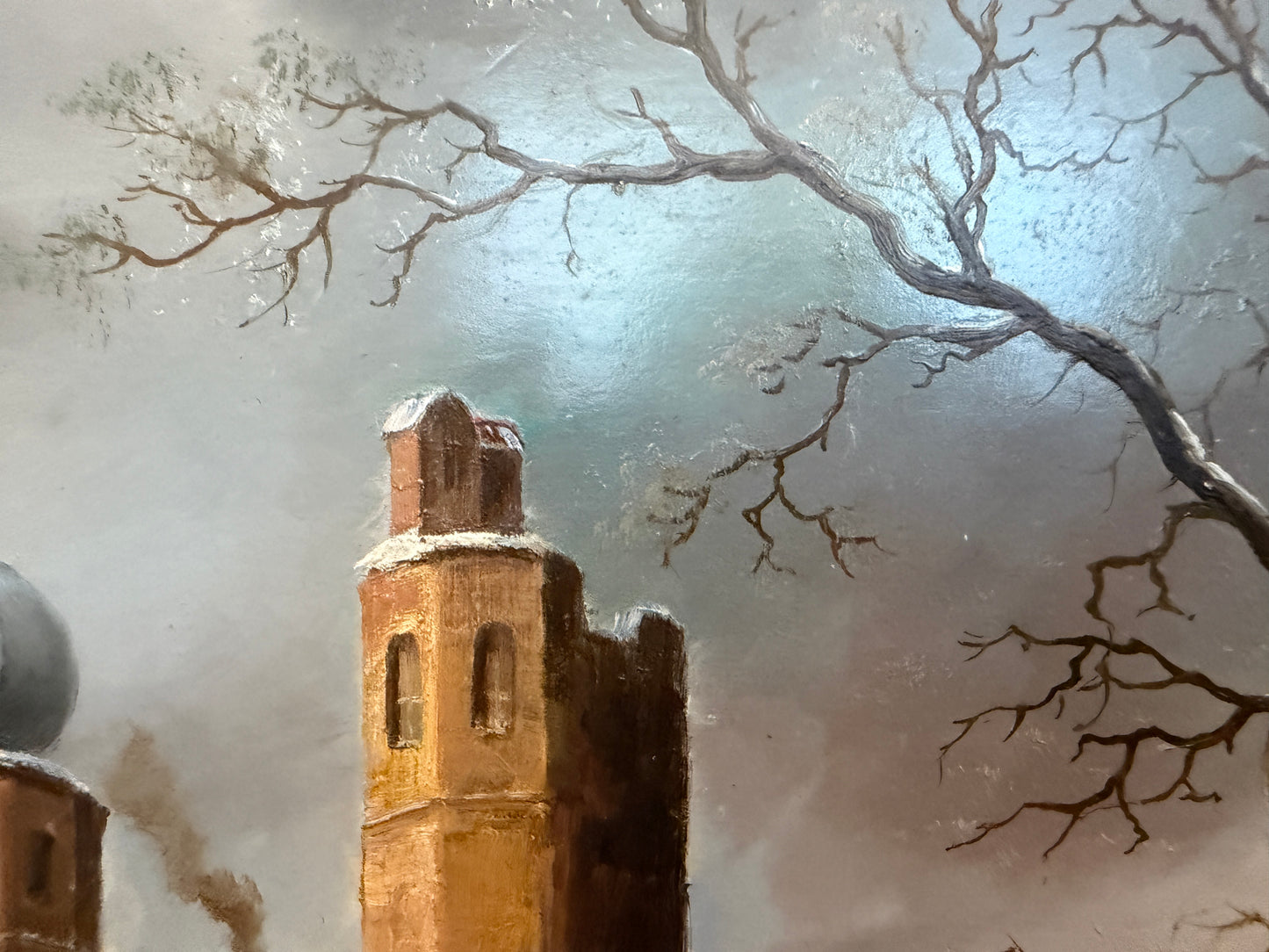 Dutch Winter Landscape with Figures and Church Oil on Board Signed Van Peeters