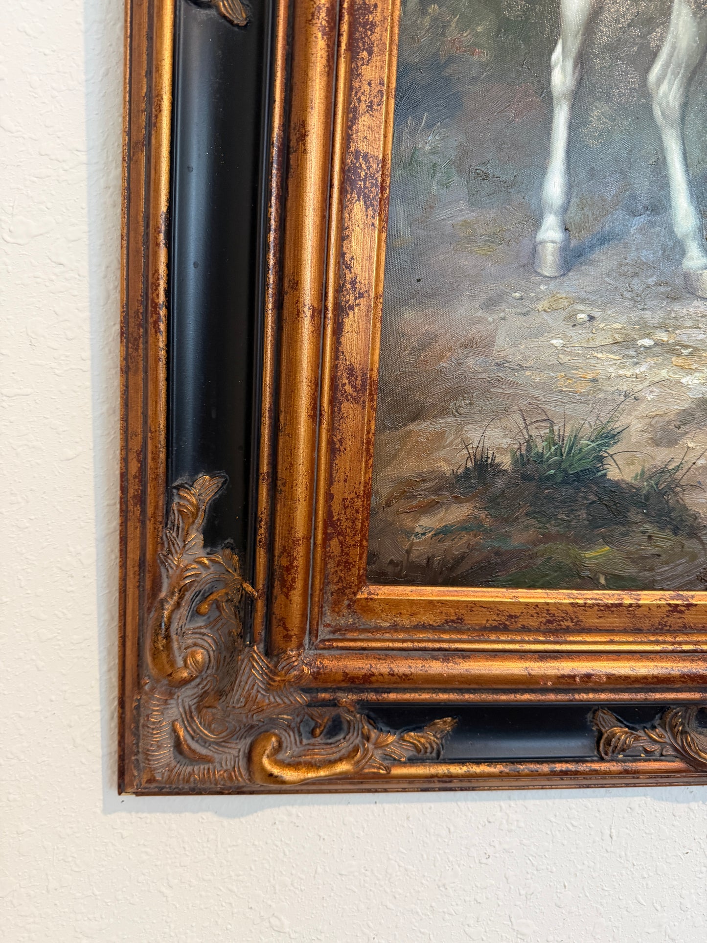 Jordan Original Oil Painting, English Fox Hunt Scene with Rider, Horses & Hounds