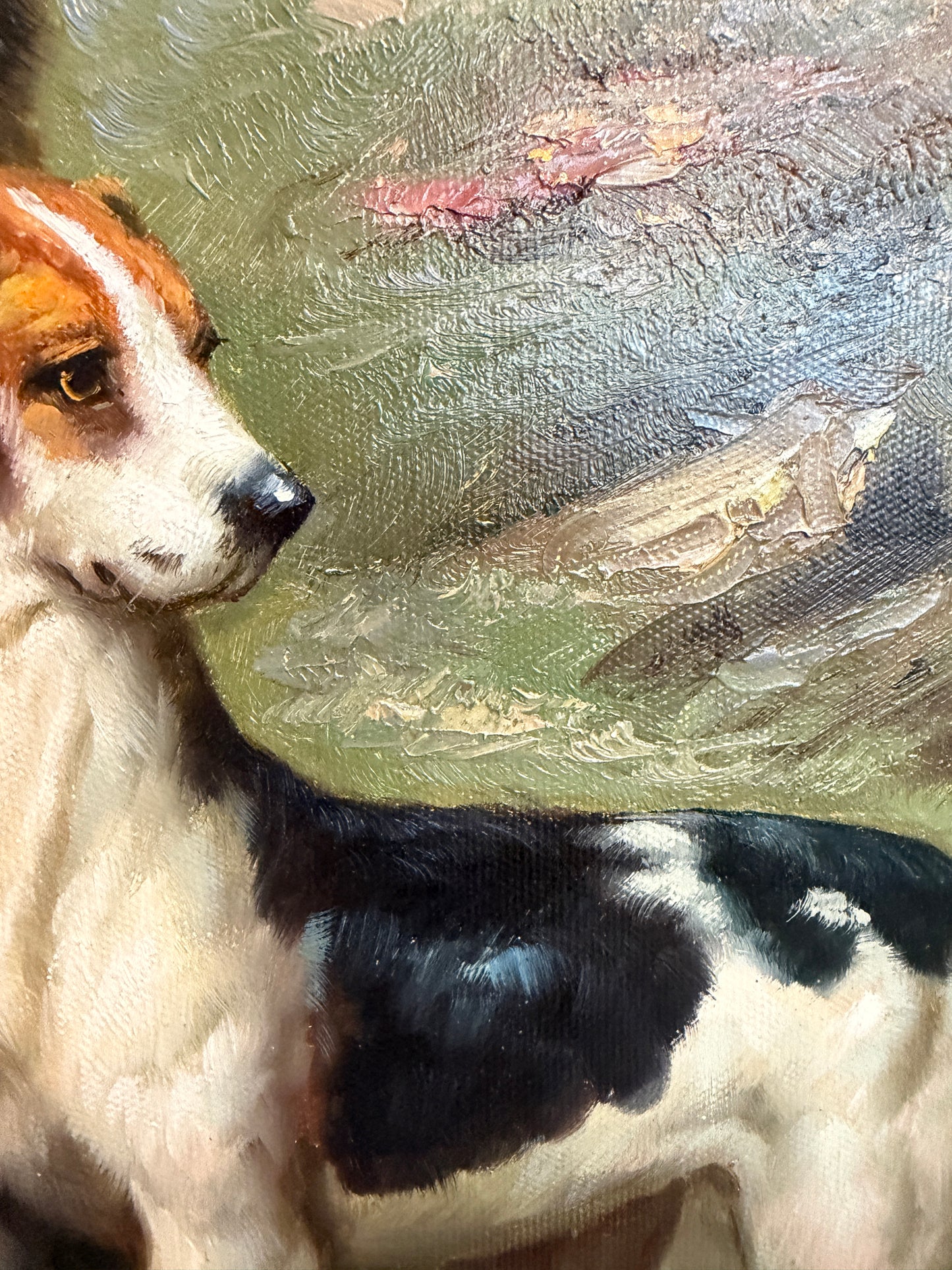 Jordan Original Oil Painting, English Fox Hunt Scene with Rider, Horses & Hounds