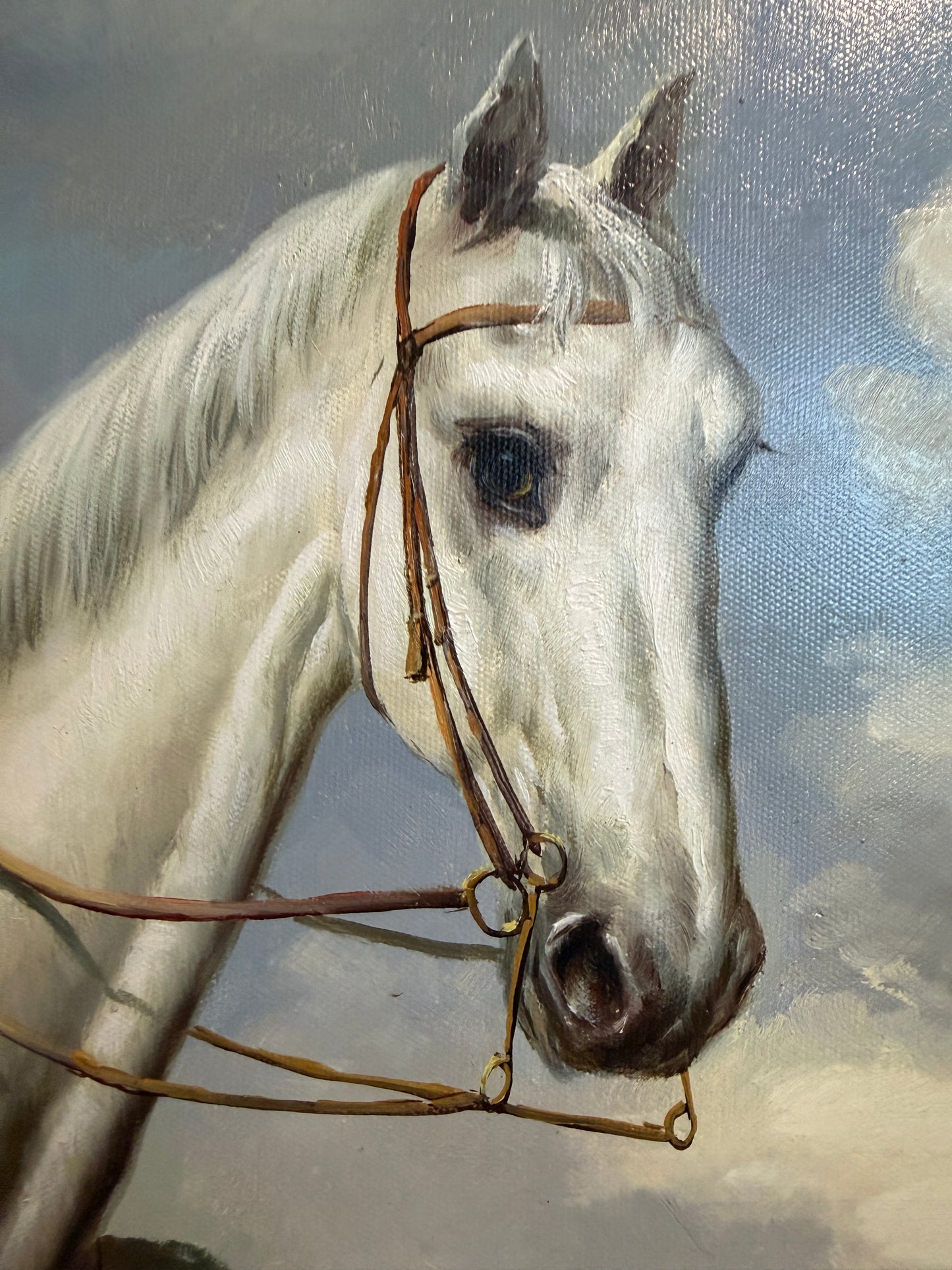 Jordan Original Oil Painting, English Fox Hunt Scene with Rider, Horses & Hounds