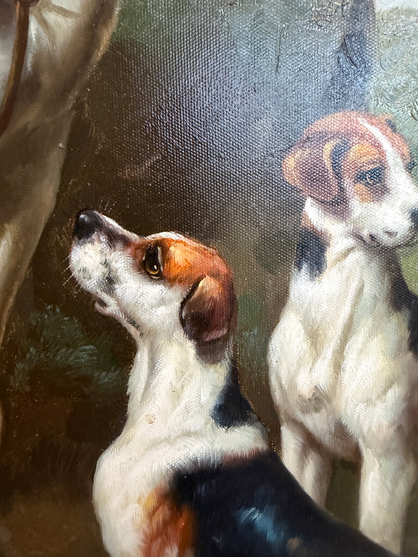 Jordan Original Oil Painting, English Fox Hunt Scene with Rider, Horses & Hounds