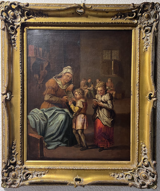 Antique A.Van Ostade Dutch School original oil painting on canvas, Genre scene