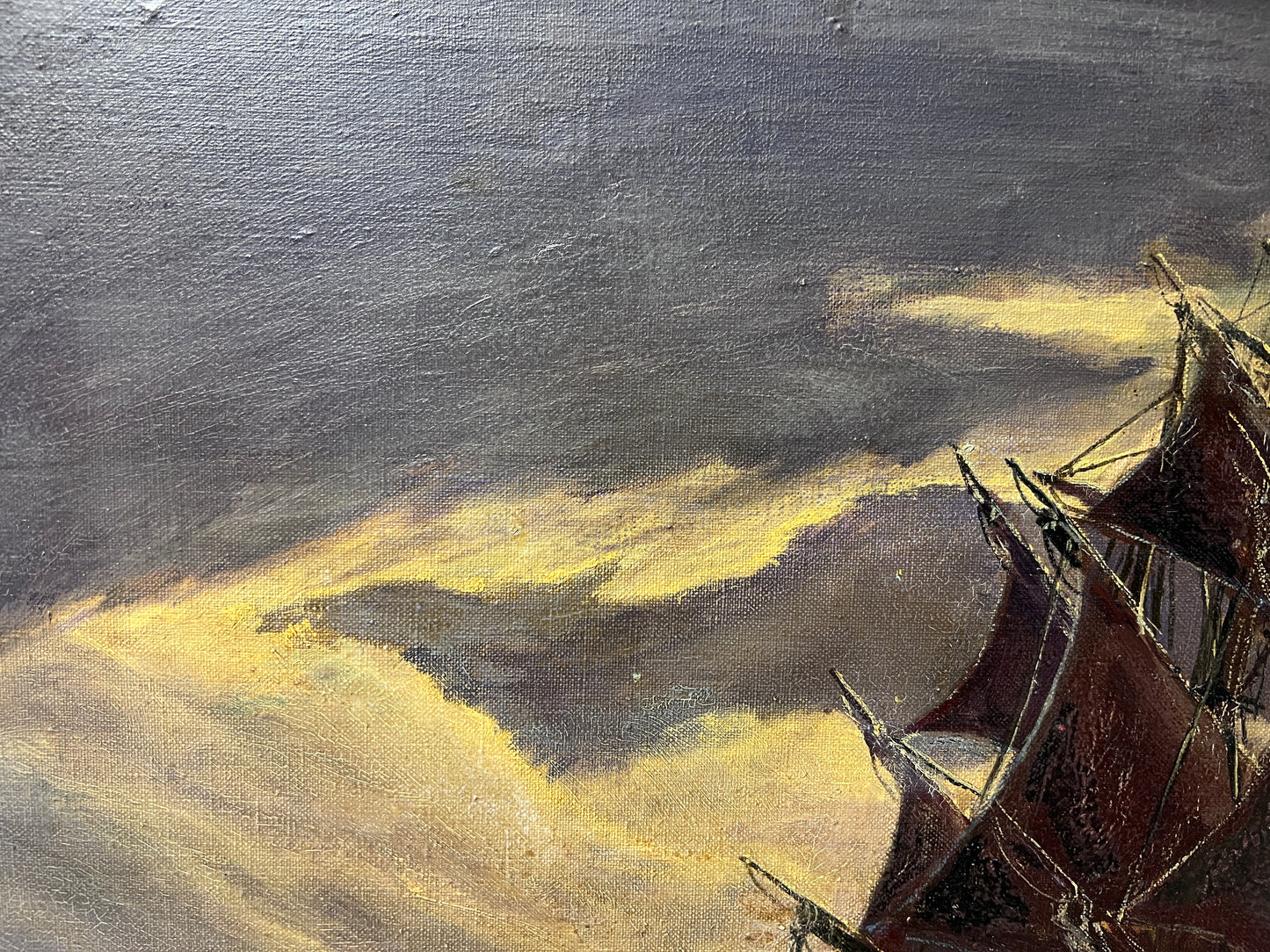 1975 Vintage oil painting on canvas, Seascape, Sailing Ship, Signed, Framed