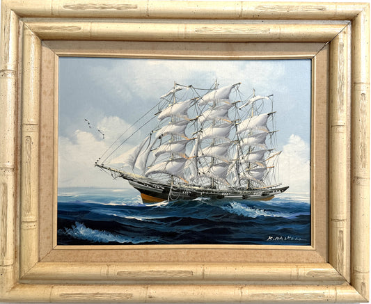 K.Maskell Oil Painting Tall Ship at Sea Maritime Nautical Ocean Seascape, Framed