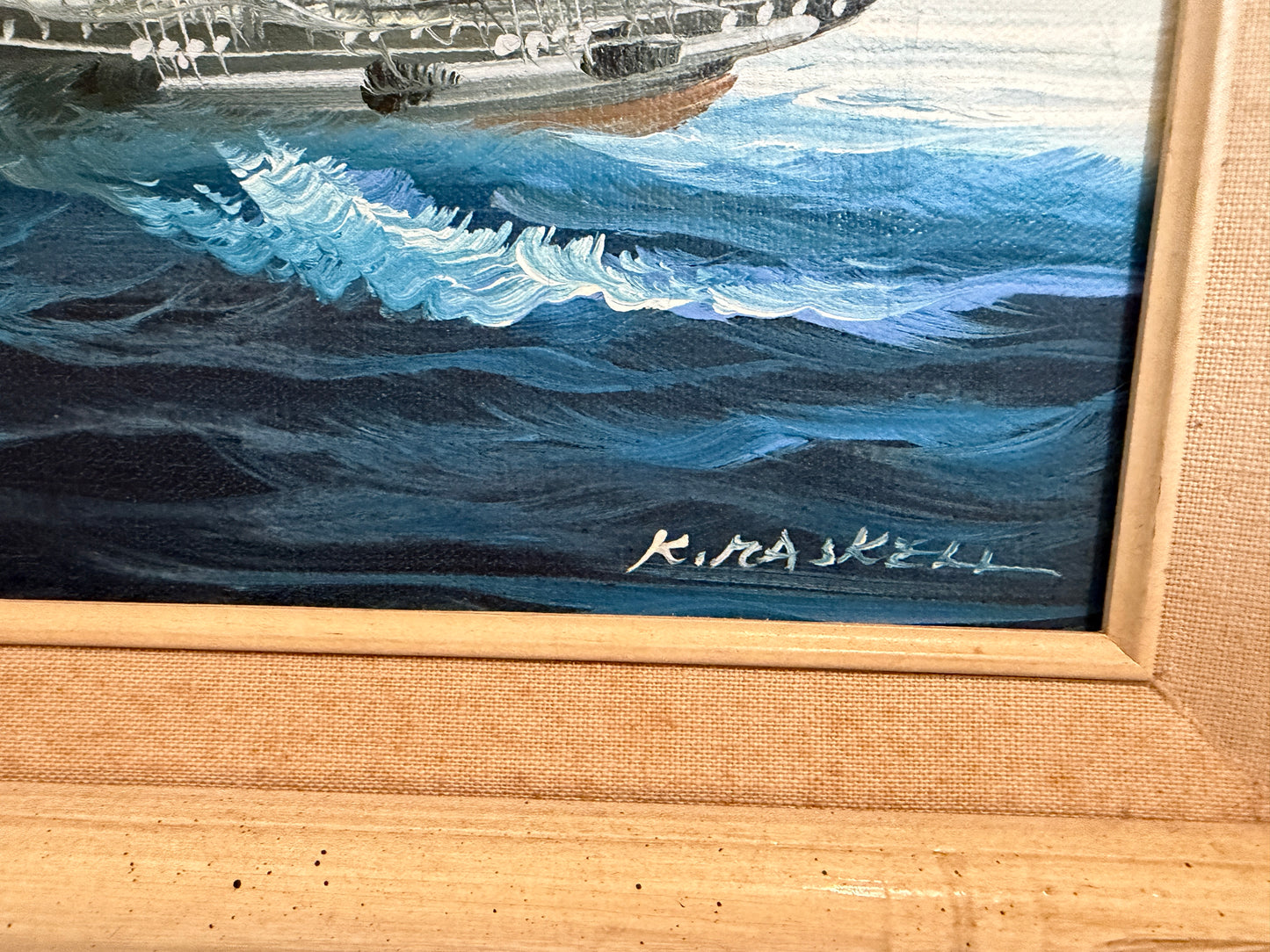 K.Maskell Oil Painting Tall Ship at Sea Maritime Nautical Ocean Seascape, Framed