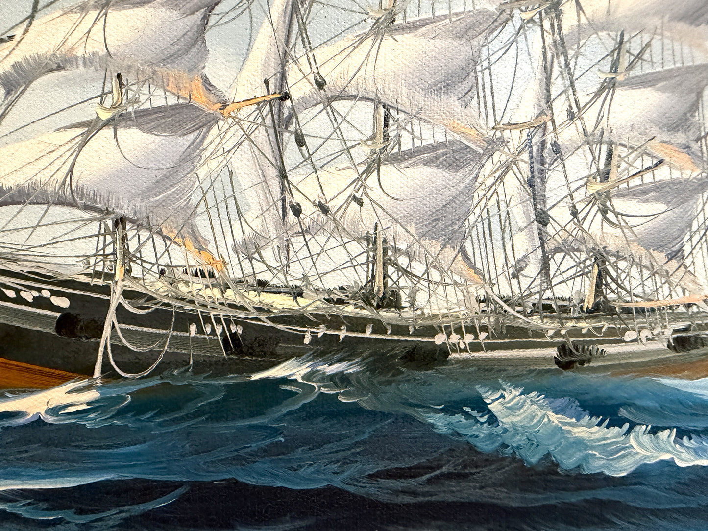 K.Maskell Oil Painting Tall Ship at Sea Maritime Nautical Ocean Seascape, Framed